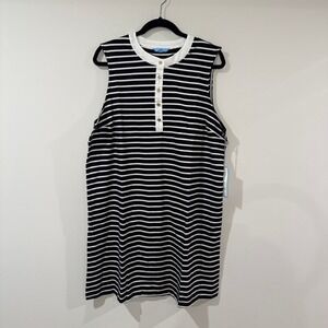 NWT DRAPER JAMES RSVP XL Sleeveless Knit Shift Dress Black White Gold‎ Button